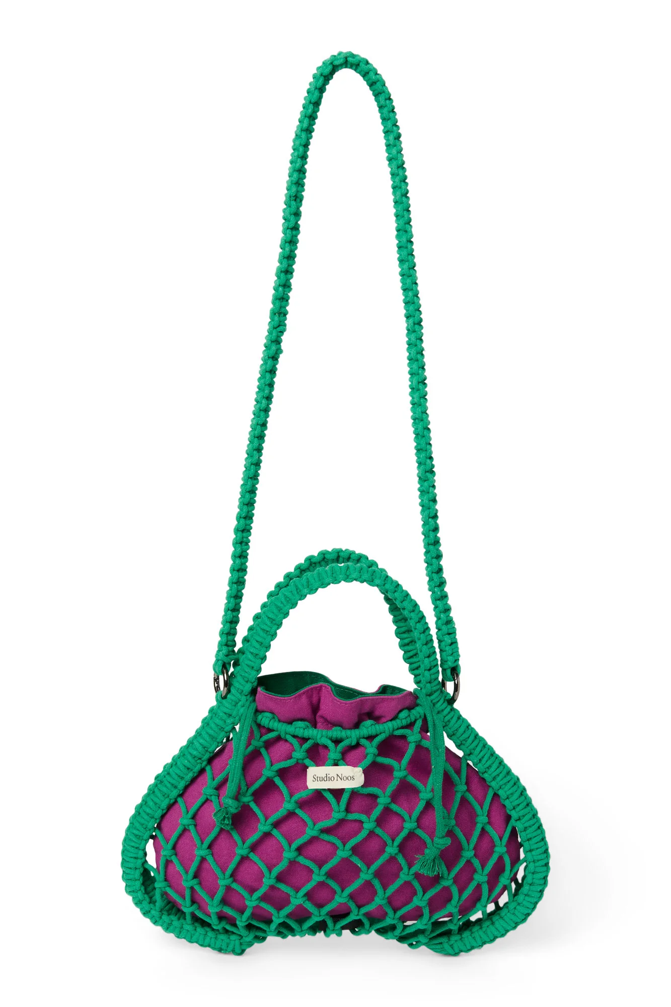 Wende-Inlay in Lila-Grün | Mini-Handtasche aus Makramee in Grün mit - Image 3